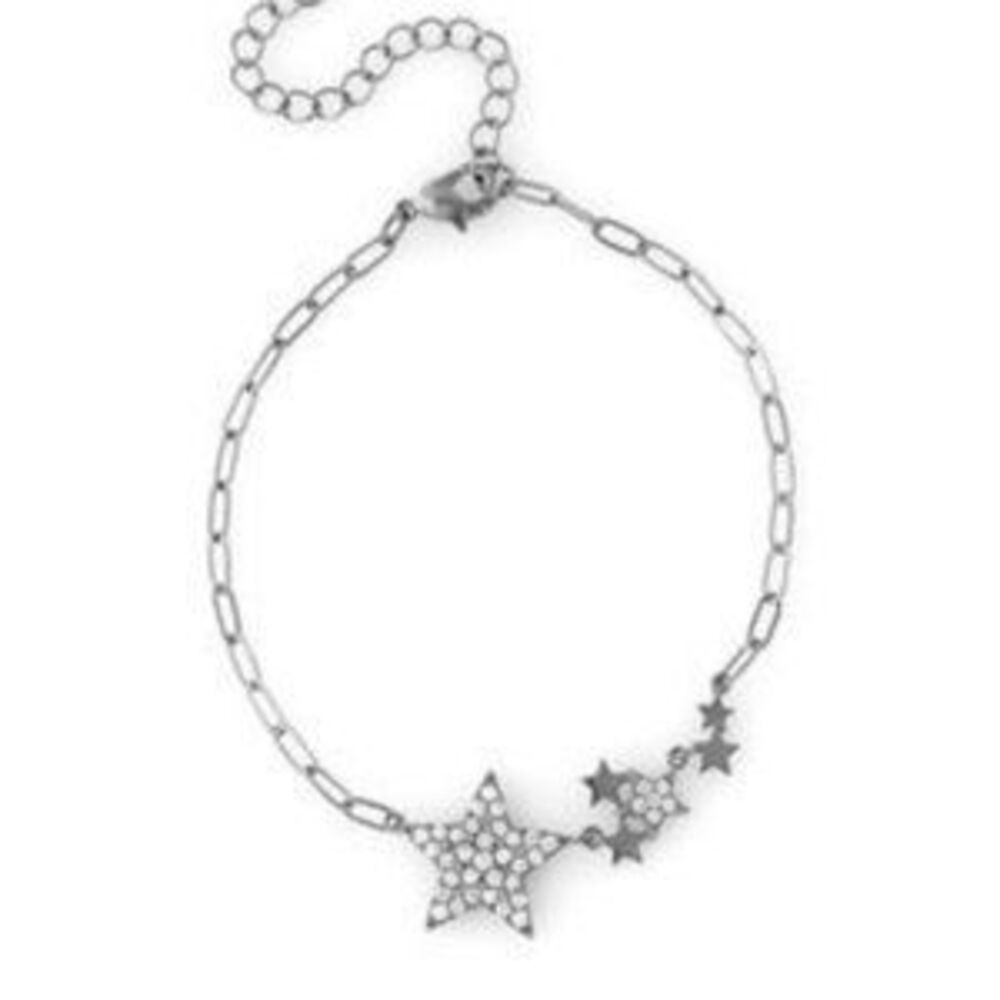 NEW Paperclip Links Pave CZ Stars Bracelet NWT